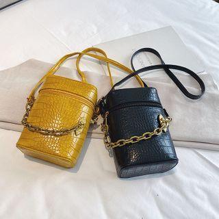 Faux Croc-grain Mini Crossbody Bucket Bag