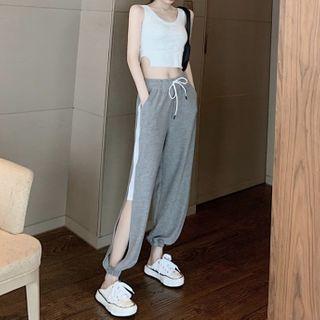 Zip-back Tank Top / Striped Trim Harem Pants