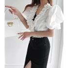 Puff-sleeve Frilled Cropped Blouse