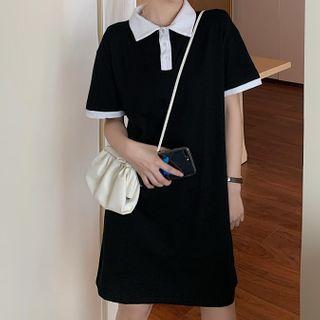 Short-sleeve Two Tone Polo Mini Dress