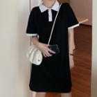 Short-sleeve Two Tone Polo Mini Dress