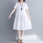 Short-sleeve Plaid Dress Off-white - One Size