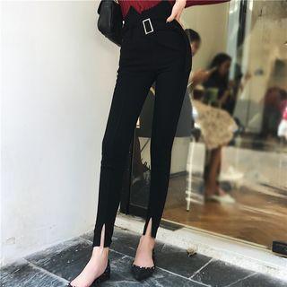 High-waist Front-slit Skinny Pants