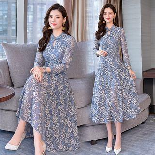Long Sleeve Lace Midi A-line Dress
