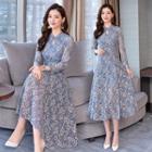 Long Sleeve Lace Midi A-line Dress