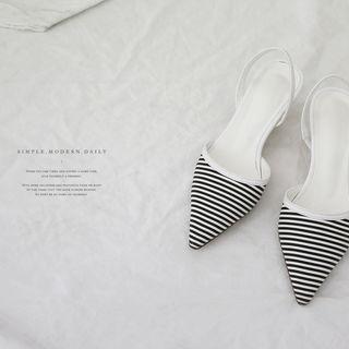 Striped-panel Sling-back Pumps