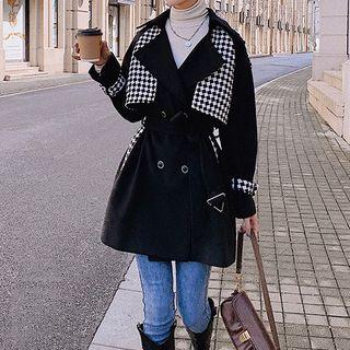 Double-breasted Checkerboard Panel Coat