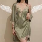 Spaghetti Strap Lace Trim Sleep Dress / Sleep Robe