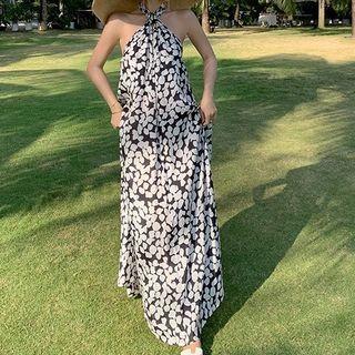 Halter-neck All-over Print Maxi A-line Dress
