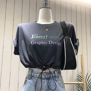 Short-sleeve Lettering Drawcord T-shirt