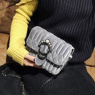 Faux-pearl Velvet Shoulder Bag