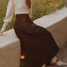 Set: Puff-sleeve Mock-neck Sweater + Midi Skirt