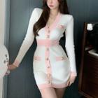 Contrast Trim Knit Dress White & Pink - One Size