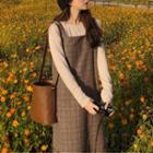 Long-sleeve T-shirt / Plaid Midi Jumper Dress