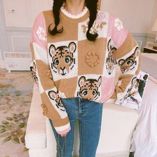 Color Block Cartoon Tiger Sweater