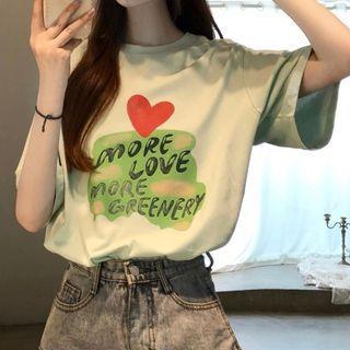 Short-sleeve Print T-shirt Mint Green - One Size