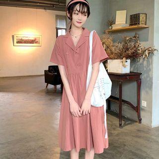 Short-sleeve Double Breasted Dress Pink - One Size