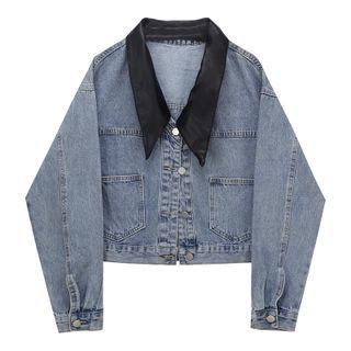 Contrast Collar Washed Denim Jacket