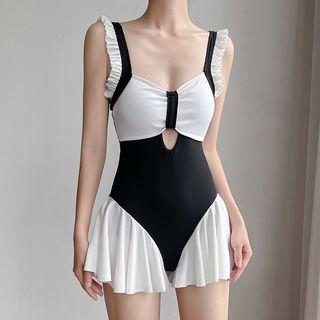 Two-tone Ruffled Swimdress