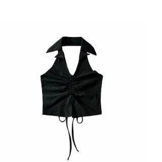 Halter-neck Drawstring Polo Shirt