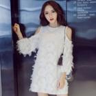 Cold-shoulder Fringed Mini A-line Dress