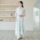 V-neck Embroidered Midi A-line Dress / Wide Leg Pants