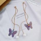 Faux Pearl Alloy Butterfly Fringed Earring 1 Pair - Earrings - Purple & Gold - One Size