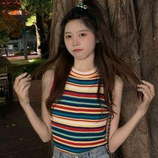 Striped Knit Tank Top Stripe - Red & Blue & Yellow - One Size