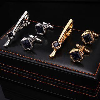 Set : Embellished Alloy Tie Clip + Cufflinks
