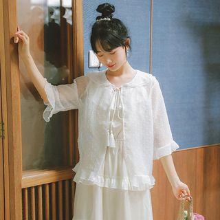 Ruffle Trim 3/4 Sleeve Chiffon Light Jacket