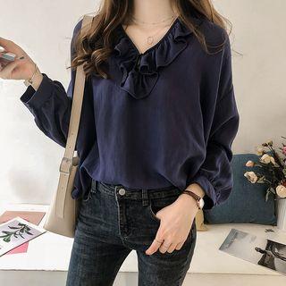 V-neck Ruffle Trim Top