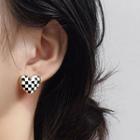 Checkerboard Heart Ear Stud