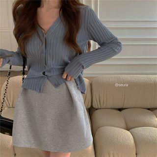 Ribbed Cardigan / Mini A-line Skirt