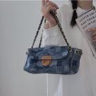 Color Block Denim Shoulder Bag Denim - Gray & Blue - One Size