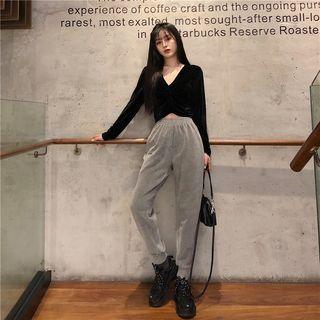 Long-sleeve Velvet Cropped Top / Harem Pants