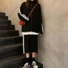 Set: Striped Panel Zip Jacket + Midi Skirt Black - One Size