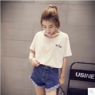 Cutout Letter Short-sleeve T-shirt