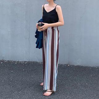 Plain Blazer / Striped Wide Leg Pants
