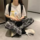 Cartoon Print T-shirt + Plaid Pants