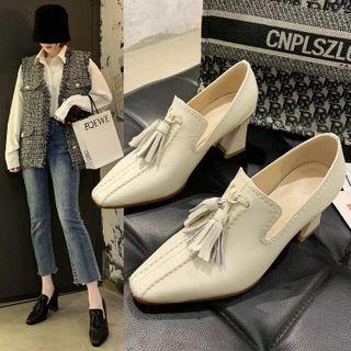 Block-heel Tasseled Moccasins