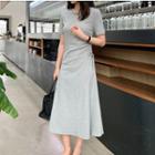 Short-sleeve Drawstring A-line Midi Dress