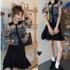 Short-sleeve Mesh Shirt / A-line Skirt