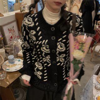 Flower Print Cardigan Black & White - One Size