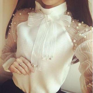 Beaded Organza Panel Chiffon Blouse