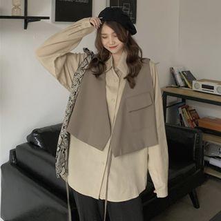 Set: Long-sleeve Shirt + Tie-front Vest