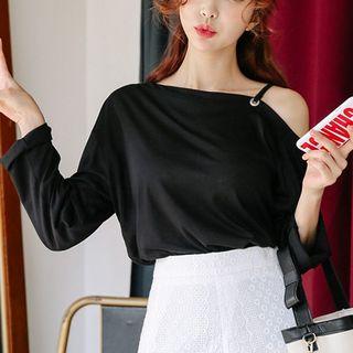 Long-sleeved Off-shoulder Cotton Slim T-shirt