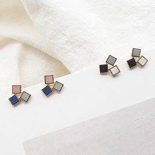 Color Panel Faux Leather Square Earring