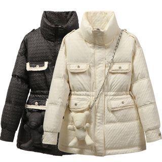 Set: Textured Padded Zip Jacket + Chain Crossbody Bear Plush