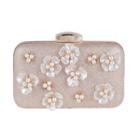 Faux-pearl Flower-accent Clutch