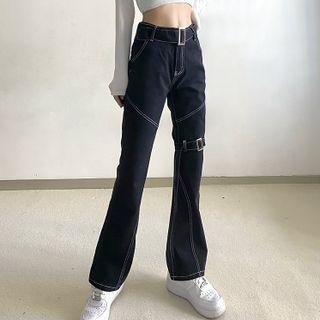 Color Block Bell-bottom Jeans